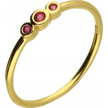 Prsten Drobný Minimalistický Zlatý Prstýnek s Rubínovými Zirkony Stříbrný 16