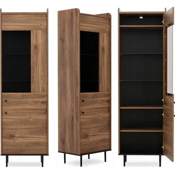 Knihovna PROSKLENÁ VITRÍNA LOFT NA ČERNÝCH NOHÁCH TMAVÝ DUB CHRISTO KONSIMO