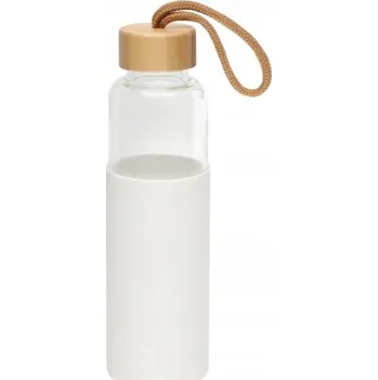 SKLENĚNÁ LÁHEV NA NÁPOJE, VODU 550 ml S BÍLÝM SILIKONOVÝM OBALEM