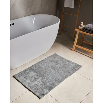 Koupelnová předložka Koupelnová předložka šedá bavlna 60 x 90 cm Obdélníkový tvar Dekorativní vzor rohožka do koupelny Koupelnové doplňky Moderní design Beliani