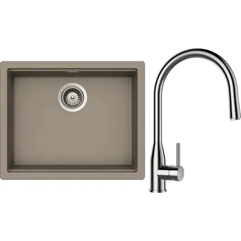 Granitový dřez Set Schock S28-7 (dřez Kiruna N-100L Twilight + baterie Kavus.120 Nerez + komponenty Nerez)