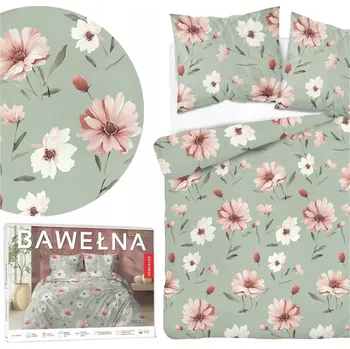 Povlečení Bavlněné Povlečení 220x200 cm Květiny na mátovém pozadí