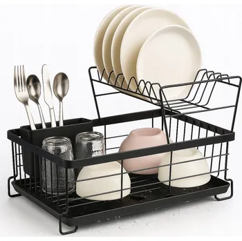 Odkapávač na nádobí ODKAPÁVAČ NA NÁDOBÍ ČERNÝ DVOUÚROVŇOVÝ S VÝJMUTELNÝM ODVODŇOVAČEM