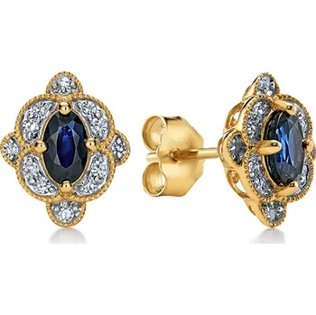 Náušnice Diamantové náušnice Ainsley se safírem, žluté zlato 14K KU2185N + dárkové balení LUXUS zdarma