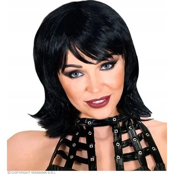 Karnevalová paruka Widmann paruka polodlouhé vlasy černá s ofinou