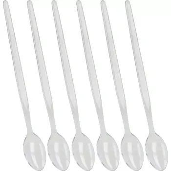 Příbor Plastové dlouhé lžičky na limonádu, sada 6 ks, bílé, délka: 215 mm