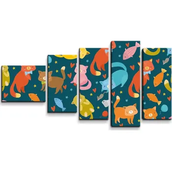Obraz Sablio Obraz - 5-dílný Kočky s rybkami - 100x60 cm
