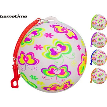 Dětský míč Gametime míč s motýlky 21 cm na pružince - mix barev (pružina - červená, zelená, fialová, modrá, oranžová)