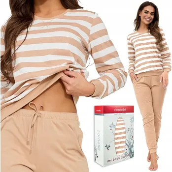 Dámské noční prádlo Dámské pyžamo Cornette 635/467 Molly 2 vel. S (36) kapsy proužky béžová