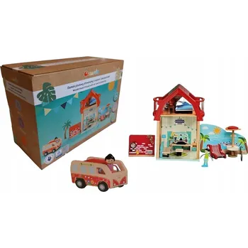autíčko Dřevěný plážový domeček + auto + příslušenství Elefun 3+