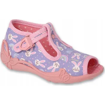 Dívčí bačkory Befado dětské papuče na suchý zip fialové, velikost 23