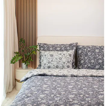 Povlečení na přikrývku 220x200 cm tkaný mušelín luxury mini květiny šedomodré