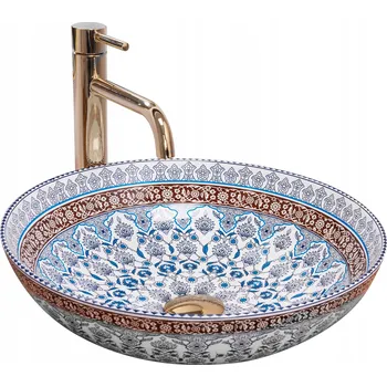 Umyvadlo Keramické umyvadlo na desku Arte Blue 40 cm kulaté modrý vzor REA