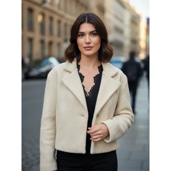 Dámský kabát Béžový krátký kabát , VELIKOST UNI ( S, M , L )