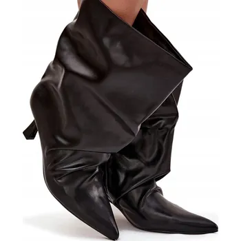 Dámská zimní obuv NASOUVACÍ DÁMSKÉ KOTNÍKOVÉ BOTY S NAŘASENÝM SVRŠKEM Z EKO KŮŽE ČERNÉ 38