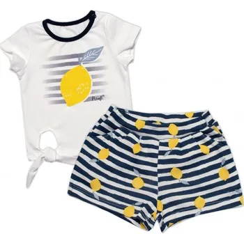 Kojenecká souprava Dívčí triko+kraťasy 2D sada, Citrónky, Mrofi, bílá/modrá, vel. 86 - 74 (6-9m)