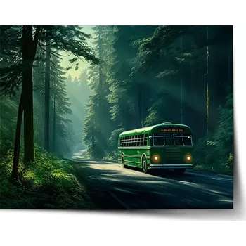 Plakát Sablio Plakát Zelený autobus v lese - 60x40 cm