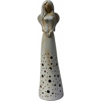 Vánoční svícen Anděl na svíčku,mrazuvzdorný, keramický se srdíčkem v ruce| Bílá patina|Výška 62cm