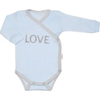 Baby Nellys Body dlouhý rukáv Love - zapínání bokem, modré - 68 (3-6m)
