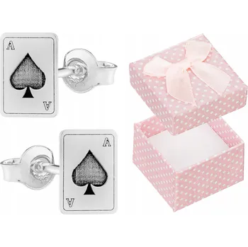 Náušnice Stříbrné Náušnice Dámské Karty Oxidované Puzety Eso Piky Stříbro 925