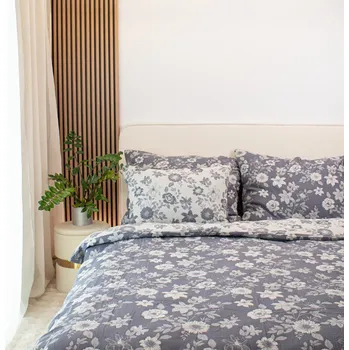 Povlečení na přikrývku 220x200 cm tkaný mušelín luxury květiny šedomodré