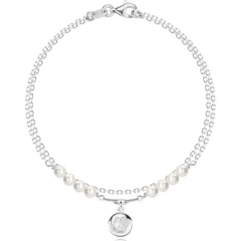 Náramek Dvojitý stříbrný náramek 925 - bílé syntetické perly, prsten, hvězda ze zirkonů