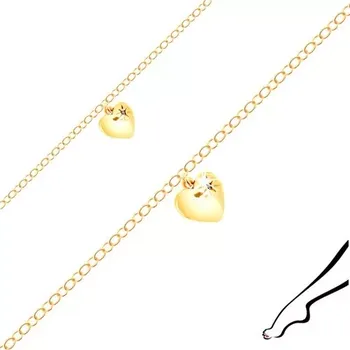 Náramek Náramek na kotník ze stříbra zlaté barvy - lesklé srdíčko, černý zirkon