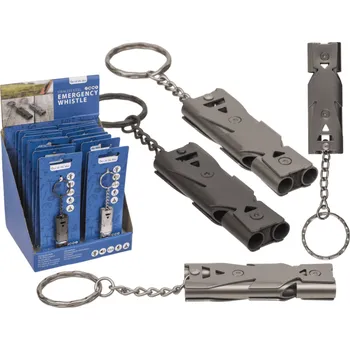 Kovový přívěsek na klíče – Nouzová píšťalka Tmavě šedá