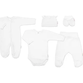 Kojenecká souprava Praktická 5-dílná žebrovaná soupravička do porodnice Baby Nellys BOY, bílá, vel. 68 - 68 (3-6m)