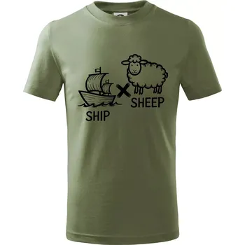 Anglický slovníček - Ship sheep - Tričko dětské bavlněné - 146 cm/10 let ( Khaki )