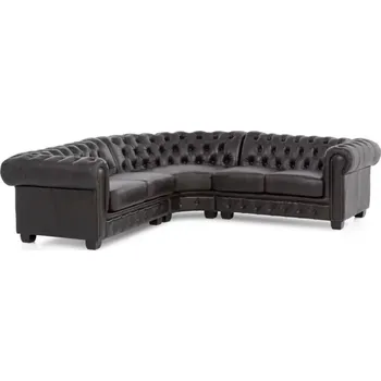 Sedací souprava Rohová sedací souprava Chesterfield z pravé kůže, hnědá – 236×236×74 cm