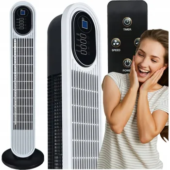 Domácí ventilátor Sloupový Ventilátor s Dálkovým Ovládáním, Oscilací a Časovačem - Výkonný