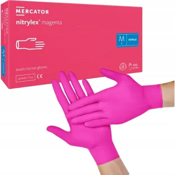 Vyšetřovací rukavice Rukavice MERCATOR NITRYLEX magenta AQL 1.5 / nitrilové / 100 ks vel. M