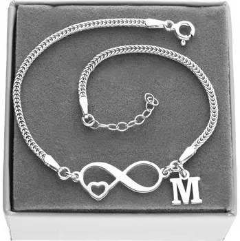 Náramek Stříbrný náramek nekonečno srdce srdíčko PÍSMENO KRABIČKA STŘÍBRO