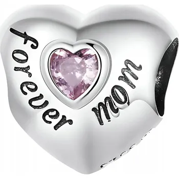 Přívěsek Přívěsek CHARMS STŘÍBRO 925 Srdce Gravírování Forever Mom Růžový Kámen Pro Maminku