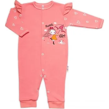 Baby Nellys Bavlněný kojenecký overal bez šlapek Sweet Girl, losos, meruňka - 74 (6-9m)