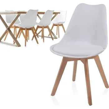 Jídelní židle 6x bílá jídelní židle plast / dřevo ve skandinávském vzhledu, čalouněný sedák