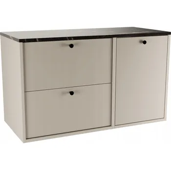 Koupelnový nábytek Koupelnová skříňka s košem na prádlo 100 cm Kašmír/Mramor Černá deska Belino