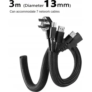 kabelová chránička 3m x 13mm Černá Ochranná Hadice na Kabely, Organizér Kabelů, Obal na Kabely