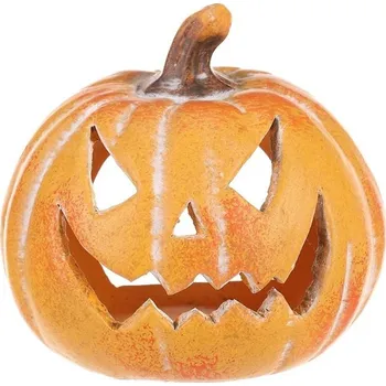 umělá květina Dýně keramická - mini, s obličejem, na svíčku, kulatý tvar, žlutá