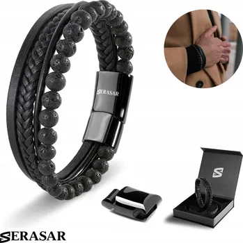 Náramek Kožený náramek [Kámen] Černý - 17 cm - B050-17