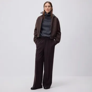 Dámské kalhoty Reserved - Kalhoty wide leg s puky - tmavě hnědá - 960BU-89M - 960BU-89M-S