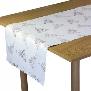 Vánoční dekorace Obrus Běžec Oboustranný Odolný Skvrnám Vánoční Bílý Bordó Stromeček 50x120 cm