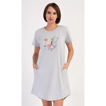 Dámské noční prádlo Vienetta Dámské domácí šaty s krátkým rukávem Amelia Barva: Šedá, Velikost: XL
