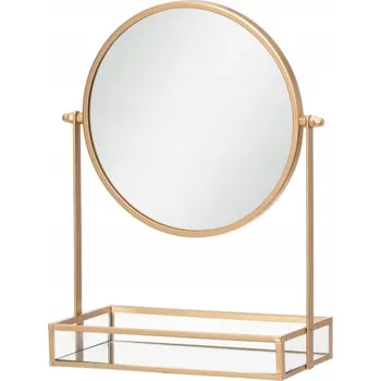 Kosmetické zrcátko KOSMETICKÉ ZRCÁTKO NA MAKE-UP S ODKLÁDACÍ MISKOU Ø 20 cm ZLATÝ RÁMEČEK