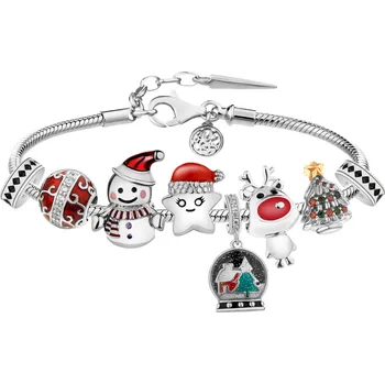 Náramek Stříbrný náramek Beads - sada - sněhulák, sob, vánoční stromeček, hvězda, Vánoce - AP93-0465