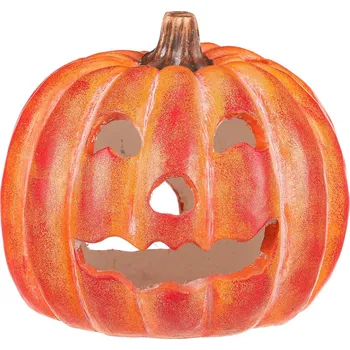 Svícen Autronic Dýně velká kulatá s obličejem - MgO keramika, na čaj/LED svíčku, oranžová