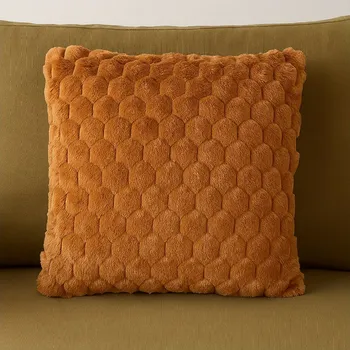 Dekorativní polštářek Mikroplyšový polštářek, včelí vzor - Světle hnědý 45x45 cm