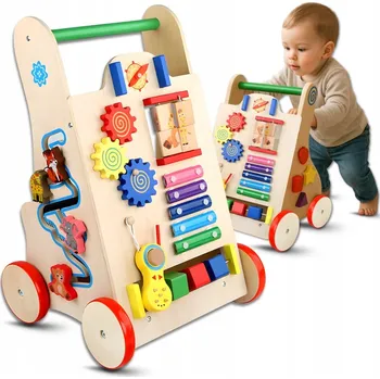 Dětské chodítko ODRÁŽEDLO DŘEVĚNÉ CHODÍTKO Cimbálky Telefon Stavebnice Hodiny Učení Montessori