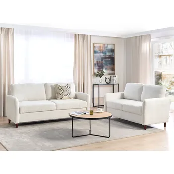 Obývací stěna Rozbitá bílá manšestrová pětimístná sedací souprava hustě polstrovaná s úložným boxem područky moderní styl pro obývací pokoj Beliani